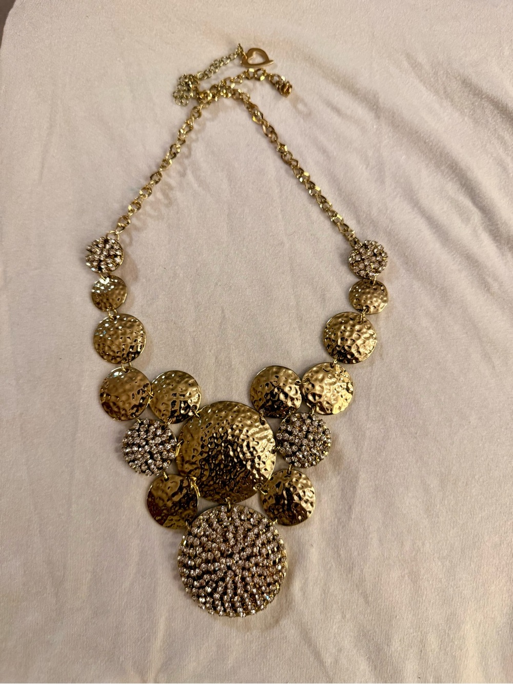 Thalia Sodi Gold-Tone Hammered Disc Necklace with Crystal Pave Accents